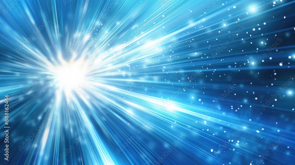 Poster abstract blue light burst with sparkling particles. radiant energy explosion background perfect for 
