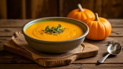  Warm Autumn Soup with Pumpkin Garnish