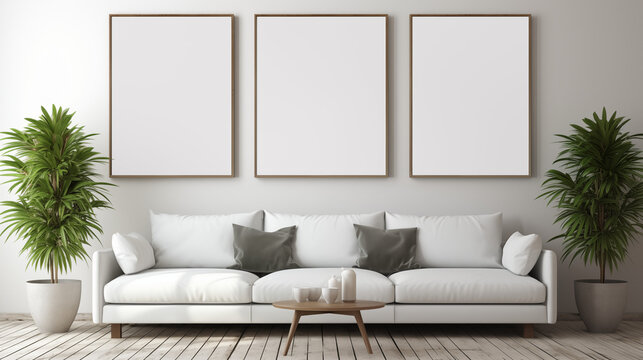 Ramka na obraz lub zdjęcie na ścianie - mockup. Wystr&oacute;j wnętrza - dekoracja