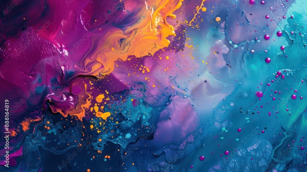 Poster abstract paint splatters and textures in bright colors, adding depth and vibrancy