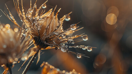 Raindrop-covered seedhead on daroonwan, stylized macro photo