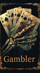 Skeleton Hand Holding Playing Cards