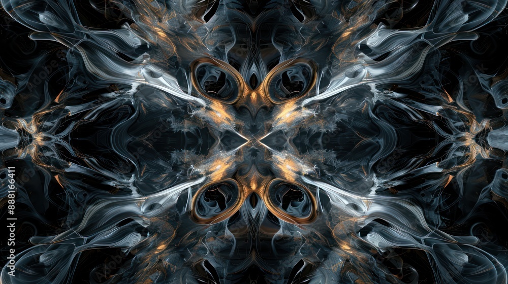 Poster digital abstract patterns in shades of dark colors, with intricate and detailed elements