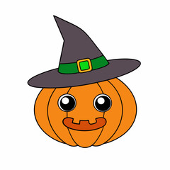 Funny Halloween Pumpkin with Witch Hat Vector Clipart