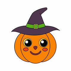 Funny Halloween Pumpkin with Witch Hat Vector Clipart