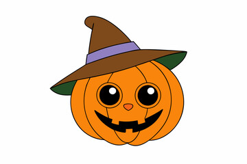 Funny Halloween Pumpkin with Witch Hat Vector Clipart
