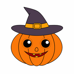 Funny Halloween Pumpkin with Witch Hat Vector Clipart