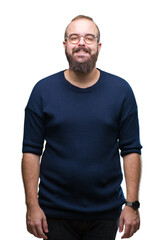 Fototapeta premium Young caucasian hipster man wearing sunglasses over isolated background with a happy and cool smile on face. Lucky person.
