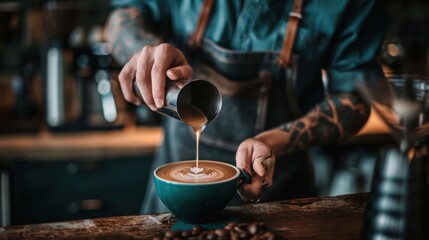 A barista making a hot drink in a coffee shop