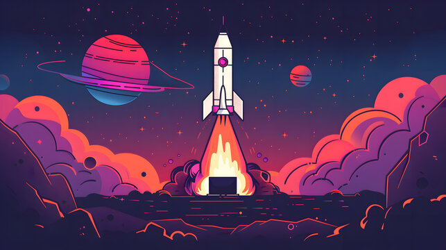 A rocket is launching from a laptop screen