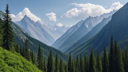 Fototapeta premium Majestic mountains and lush forests under a clear sky