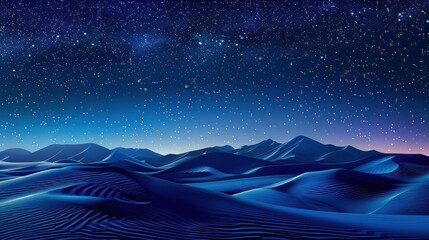 Obraz premium Minimalistic night landscape of desert dunes under a mesmerizing gradient starry sky.