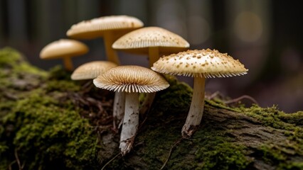 Fototapeta premium Natures bounty A cluster of mushrooms thriving on a mossy log