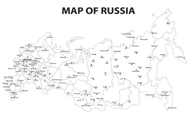 Fototapeta premium Geography politics map of countries. Map of Russia and France with country capital, state capital and major city.