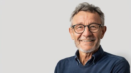 Obraz premium Portrait studio shot of an attractive, healthy senior man smiling relaxedly isolated on transparent png background.