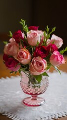 Bouquet of small roses in a vase