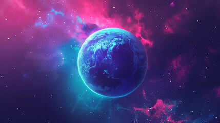 Obraz premium A colorful space background with a blue planet in the middle 