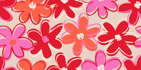 Exotic hand drawn flowers, seamless patterns with florals, These repeated and decorative designs are used for packaging, decorating, interior design, wallpapers, banners, background and more.