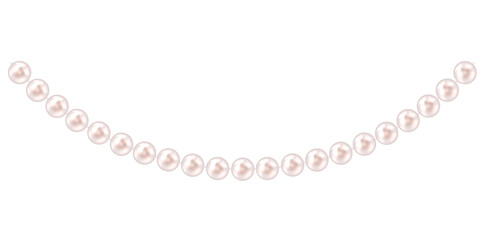 Stunning Pearl Necklace On White Background, Vintage Jewelry Beads Garland Vector Illustration.	