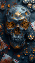 Fototapeta premium Black Skull with Golden Accents and Spade Symbol