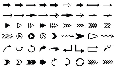 Collection of arrow icons different shapes isolated on white background