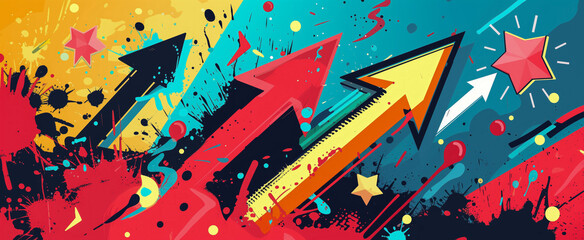 Colorful abstract art with arrows and stars