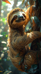 Obraz premium Smiling Sloth in Autumn Leaves