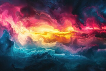 Fototapeta premium Vibrant colors melt into ever-changing hues, creating a surreal, chaotic beauty in a world where rainbows fade into the sky.