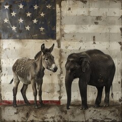 unofficial symbol of USA political parties donkey and elephant