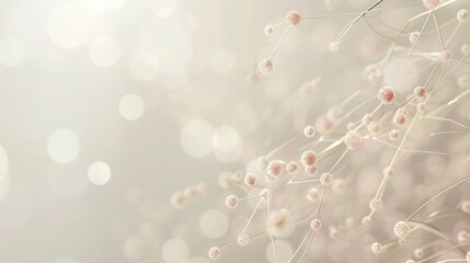 soft beige canvas with pale pink dots linked by shimmering golden lines, focus for text in the upper center