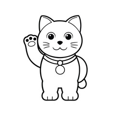 Charming waving cat line art vector icon, perfect for cute and playful design projects.