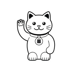 Fototapeta premium Charming waving cat line art vector icon, perfect for cute and playful design projects.