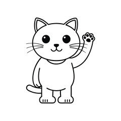 Charming waving cat line art vector icon, perfect for cute and playful design projects.