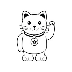 Charming waving cat line art vector icon, perfect for cute and playful design projects.