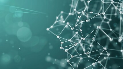 sh gray dots connected by silver lines on a rich teal canvas, text area in the lower left