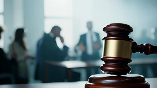 Proceedings of the Court of Justice and Justice Focus on hammer, slow motion blur