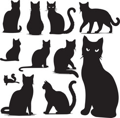 cat silhouette vectors on a white page high quality high resolution, black color isolated on white background