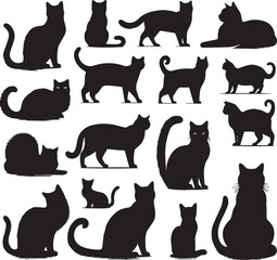 cat silhouette vectors on a white page high quality high resolution, black color isolated on white background
