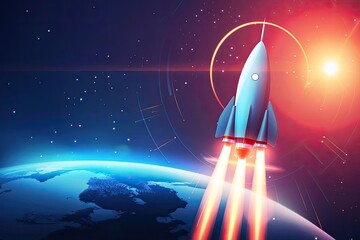 Futuristic Rocket Launch at Modern Spaceport