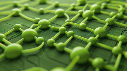 Bright lime green links and deep forest green nodes on a muted green canvas, with designated text area