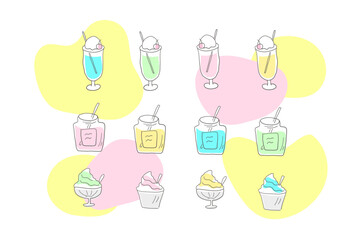 クリームソーダとかき氷　イラスト