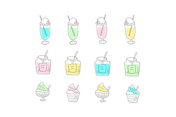 クリームソーダとかき氷　イラスト