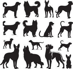 Dog silhouette vectors on a white page high quality high resolution, black color isolated on white background