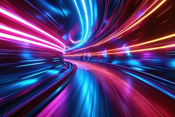 Abstract futuristic motion, neon light streaks, highspeed technology