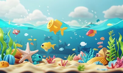 Ocean Guardians: Whimsical 3D Cartoon Marine Animals Advocating Against Plastic Pollution for Sustainable Future, Ideal for World Environment Day Campaigns and Eco-Friendly Event Invitations, 4K Ultra