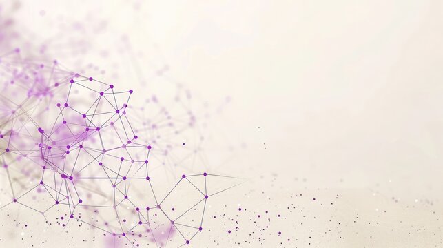 Bright purple dots connected by soft violet lines on a sandy beige canvas, text area in the top left