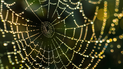 Naklejka premium a spider web with dew drops