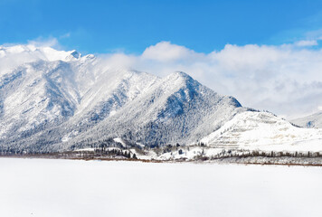 Snowy mountains, sunny day, Alberta, Canada