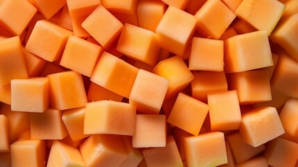 Close-Up of Fresh Cantaloupe Cubes, Perfectly Arranged as a Healthy Summer Snack Option