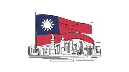 taiwanese flag concept one line illustration